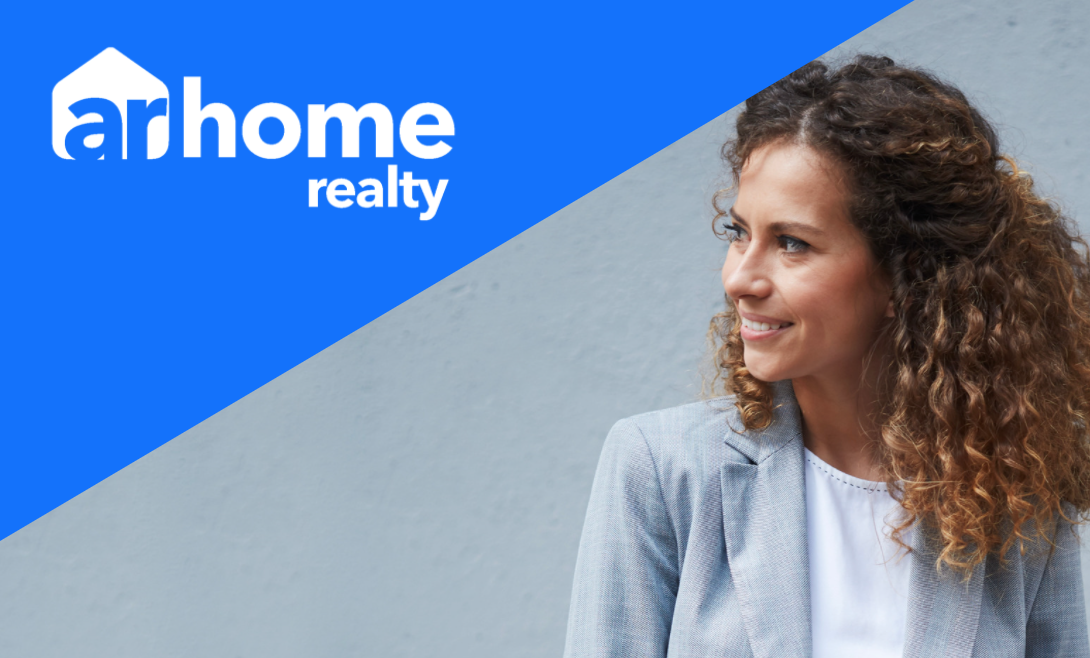 woman looking to the side, arhome realty logo
